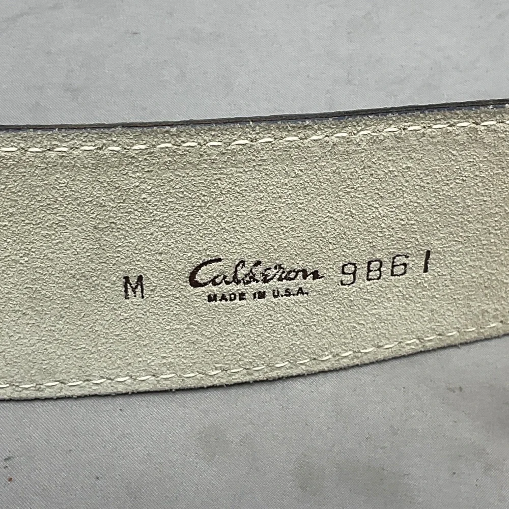 Calderon Belt Women Medium Brown Excellent Lizard Embossed Leather‎ Gold Buckle